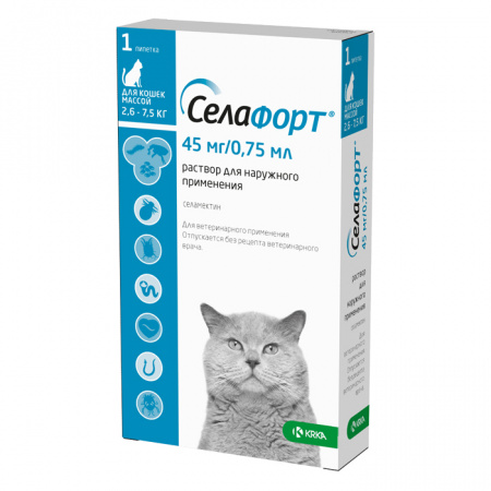 Селафорт 45 мг для кошек весом от 2,6 до 7,5 кг, 1 пипетка
