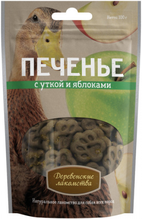 Деревенские лакомства, Печенье с уткой и яблоком 100 г, упаковка