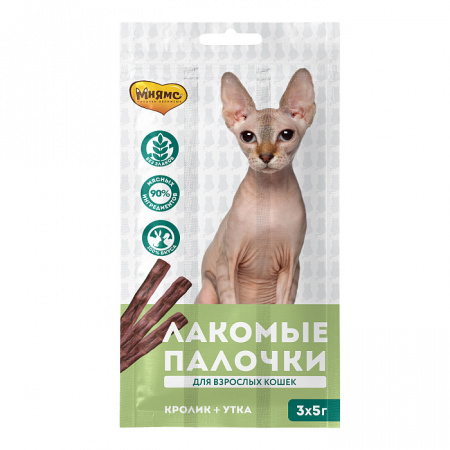 Мнямс Лакомые палочки для кошек с кроликом и уткой, 3 шт.