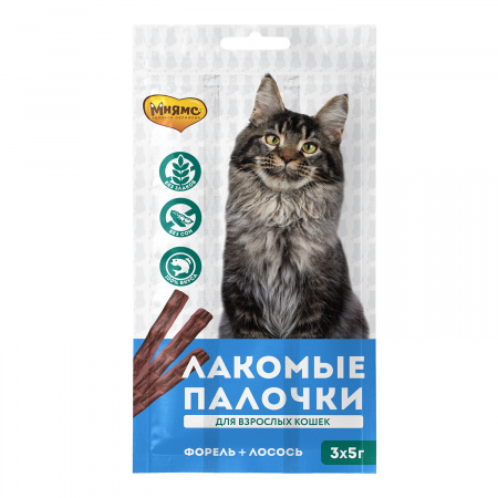 Мнямс Лакомые палочки для кошек с лососем и форелью, 3 шт.