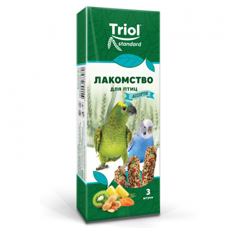 Триол Стандарт палочки для птиц Ассорти (фрукты, овощи, орехи), 3 шт, 75 г, упаковка